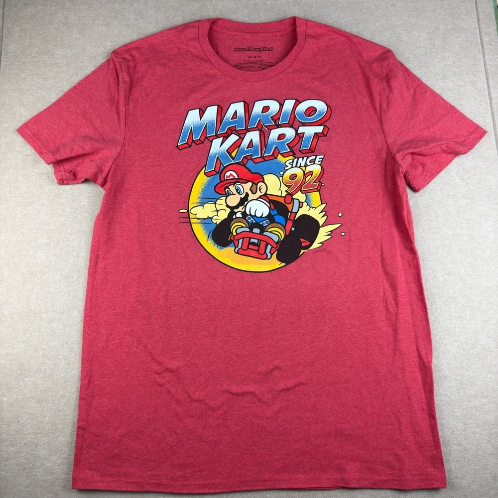 Mario Kart Since 92 Graphic T-Shirt Mens L Red Nintendo Racing Mario‎ Tee
